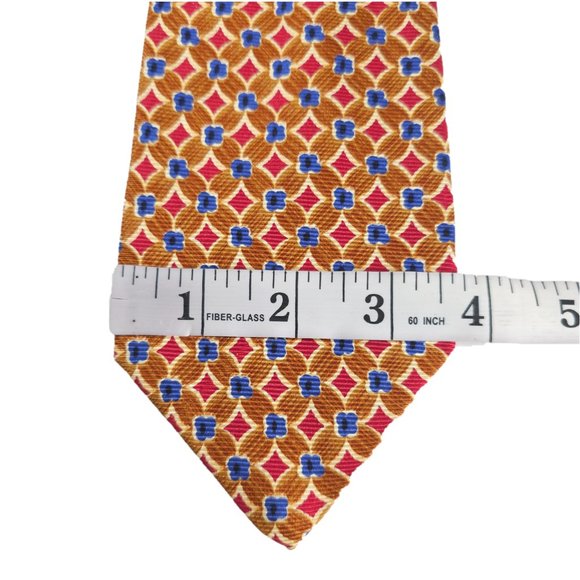 Richel Men Necktie 100% Silk Geometric Diamond Tan Blue Red Multi 60x4 - NWOT - Picture 5 of 6